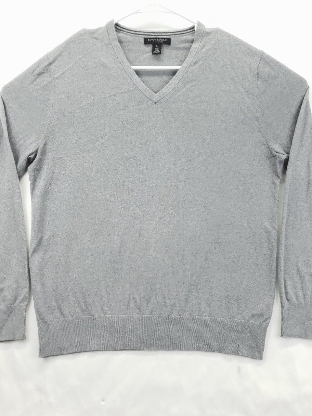 Banana Republic Sweater Mens Large Heather Gray Knit Silk Cashmere Luxury Blend